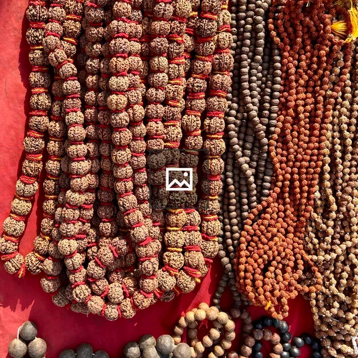 Rudraksha Beads on Red Cloth