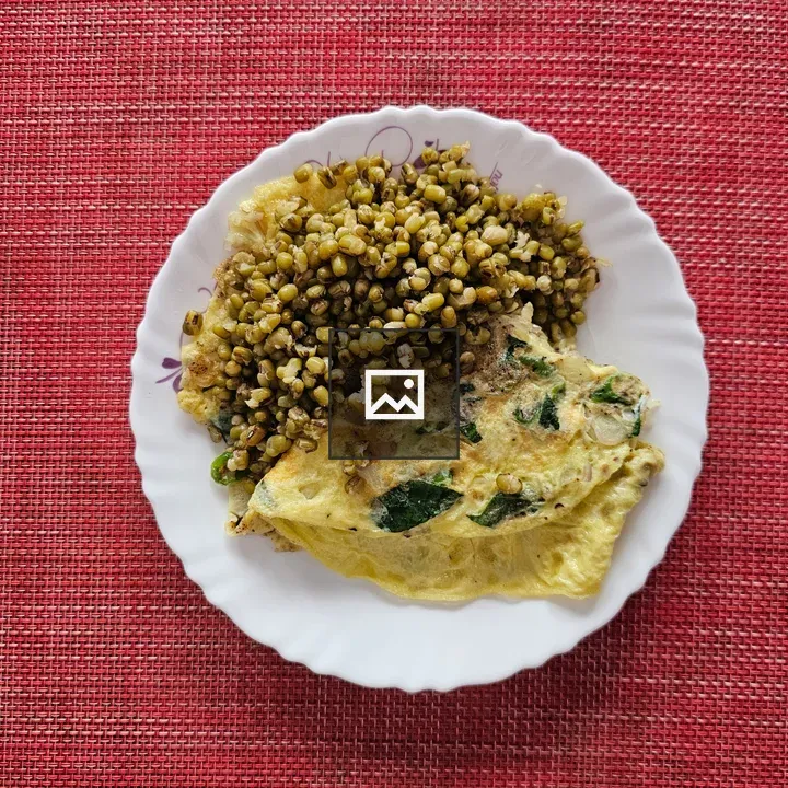 Omelet with mung beans on plate