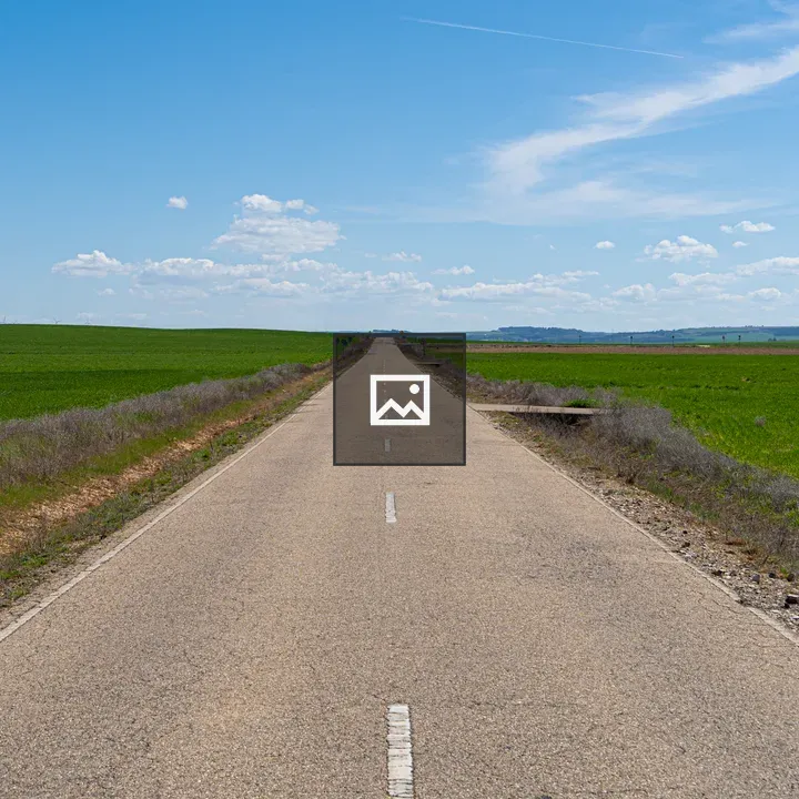 Lonely road across green field