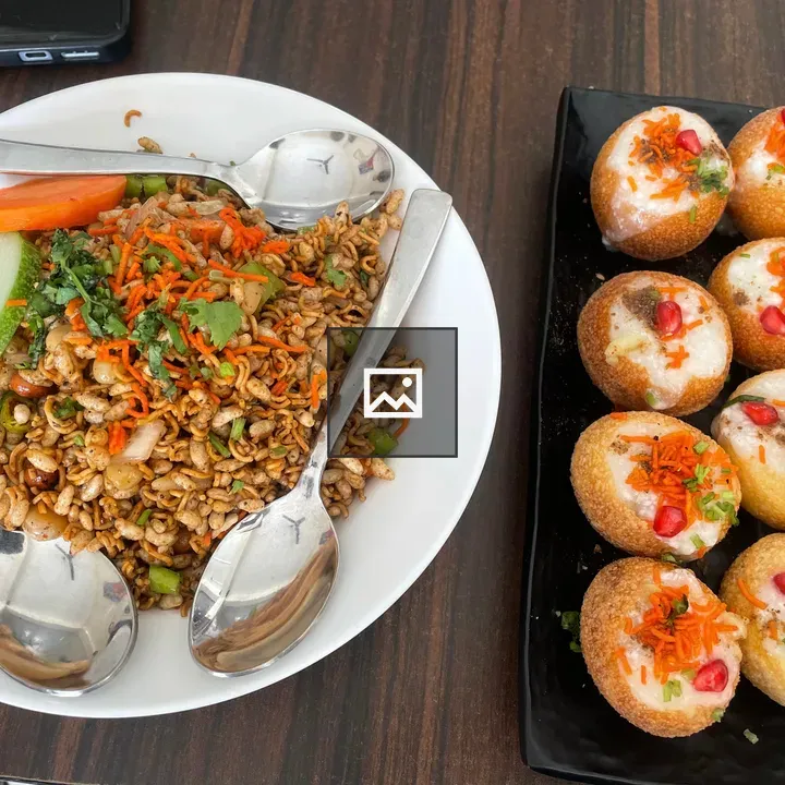 Top-Down Street Food on Wooden Table