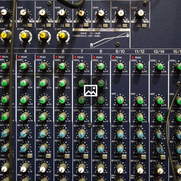 Close-up of audio mixer controls