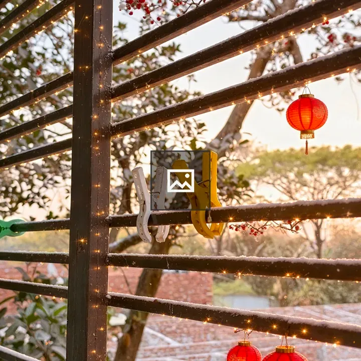 Evening scene through wooden fence
