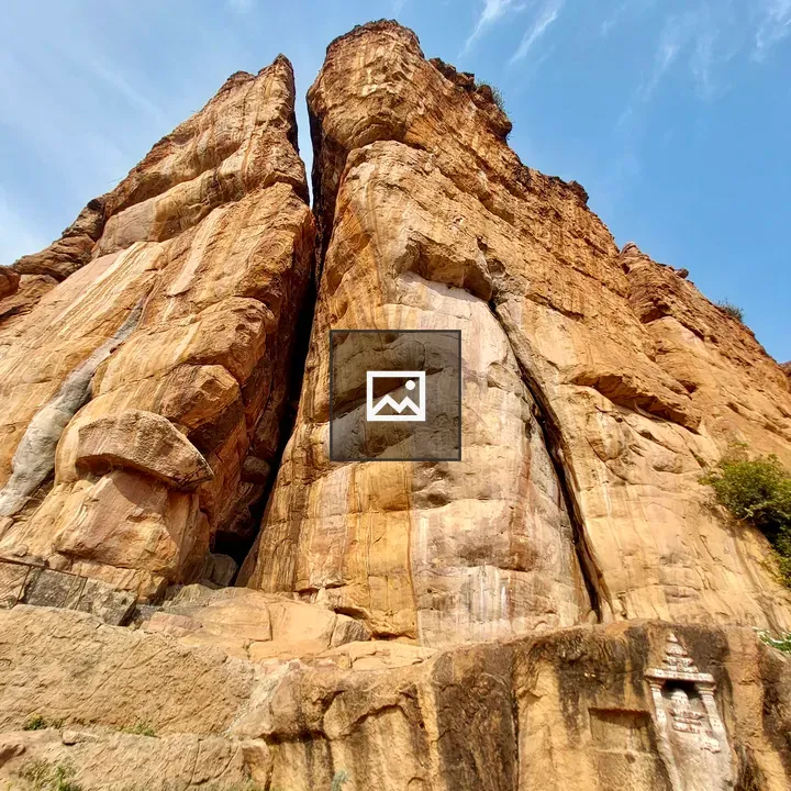 Dramatic cliff split at Badami
