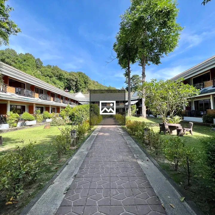 Stone walkway in grassy courtyard