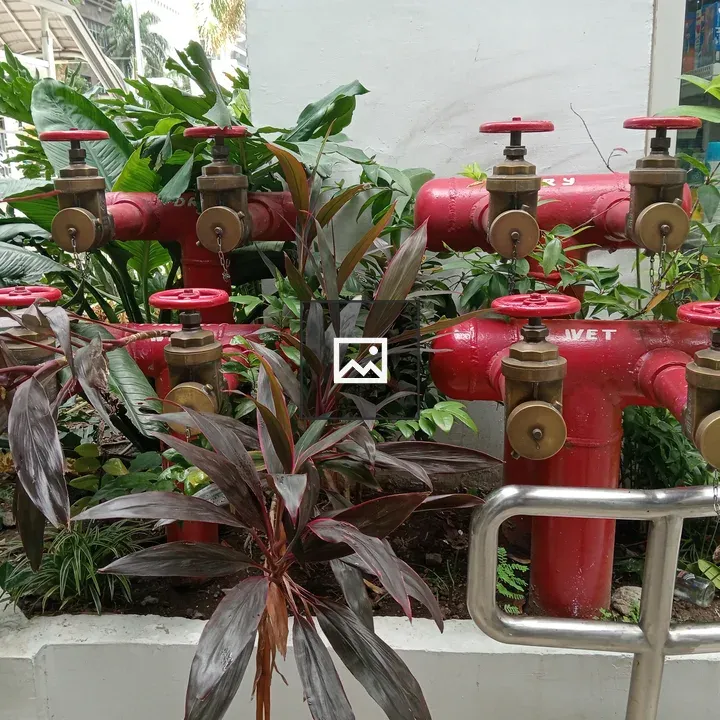 Red fire hydrant valves with brass fittings