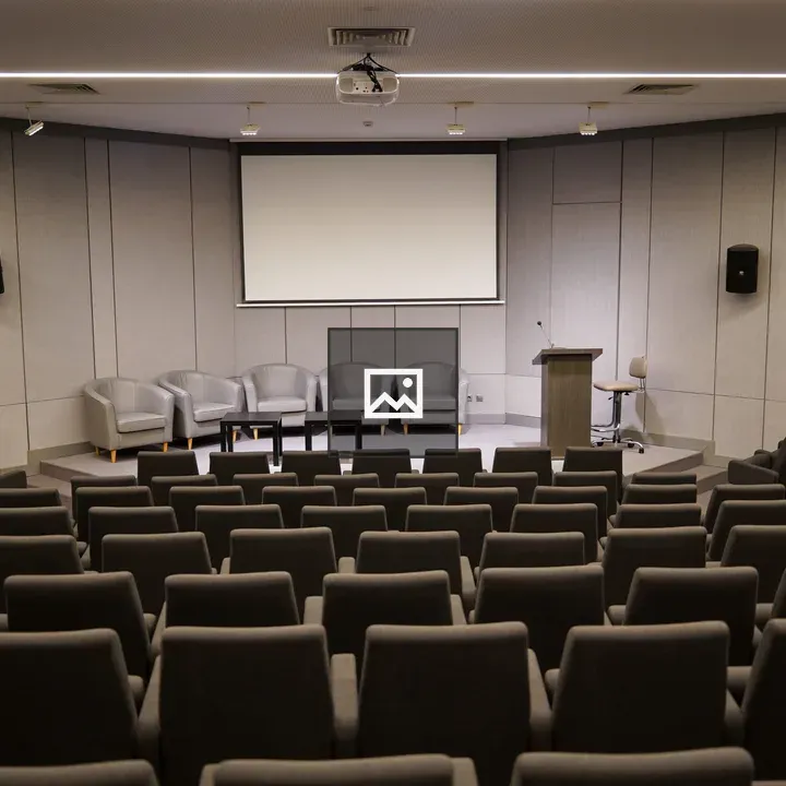 Conference room with stage and chairs