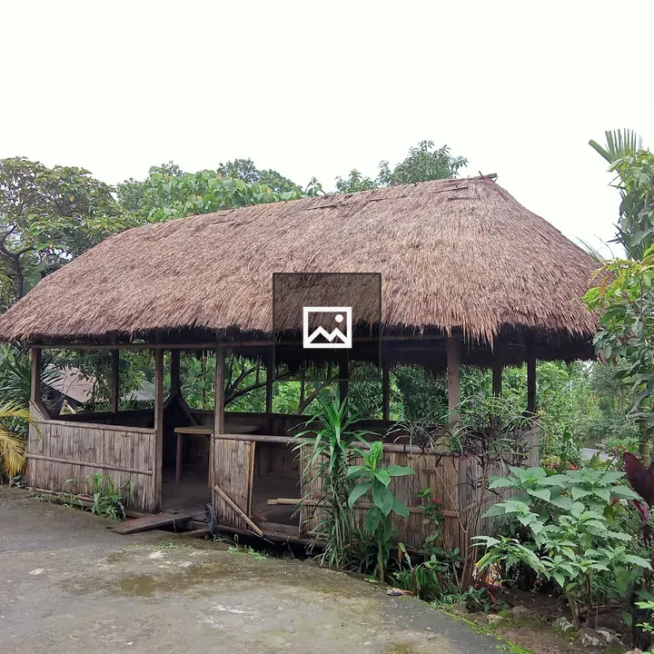 Wooden hut with thatched roof