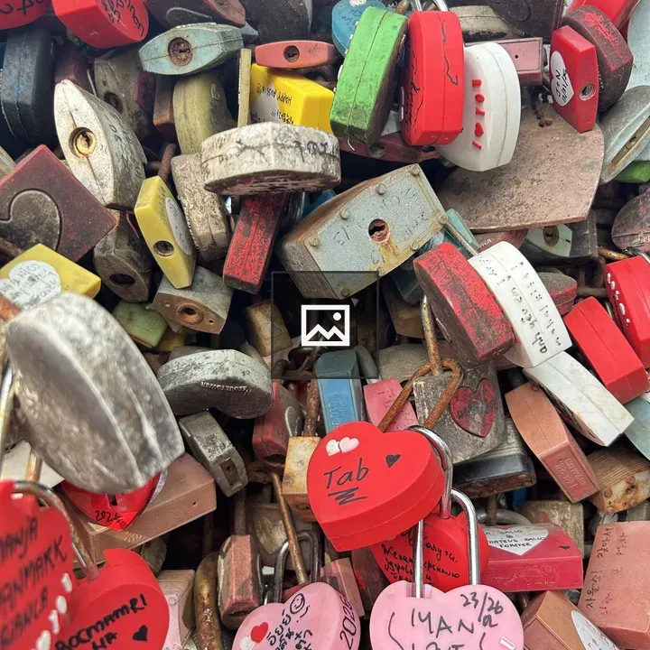 Love locks cluster in pink and white