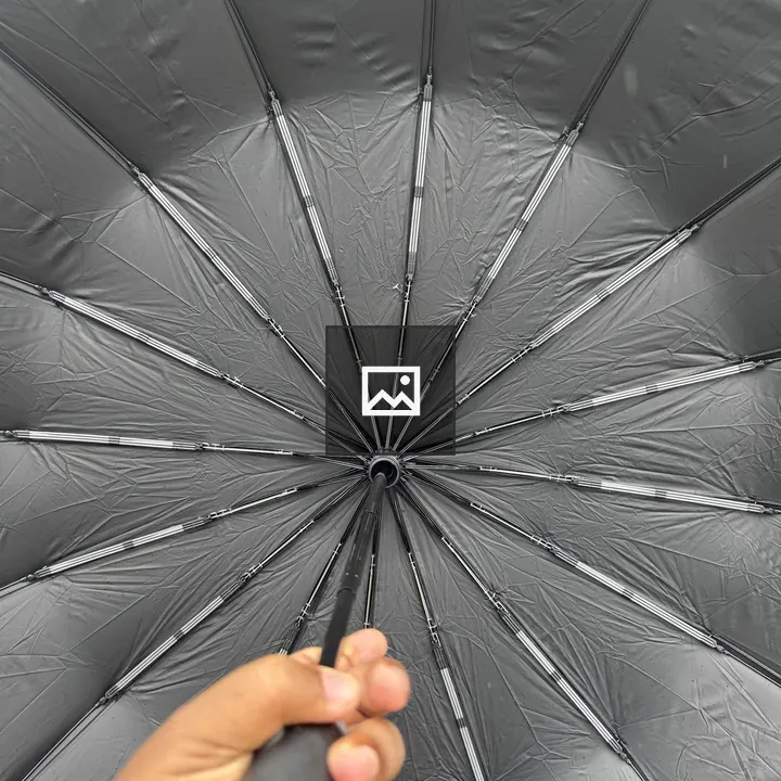 Hand Holding Black Umbrella Interior