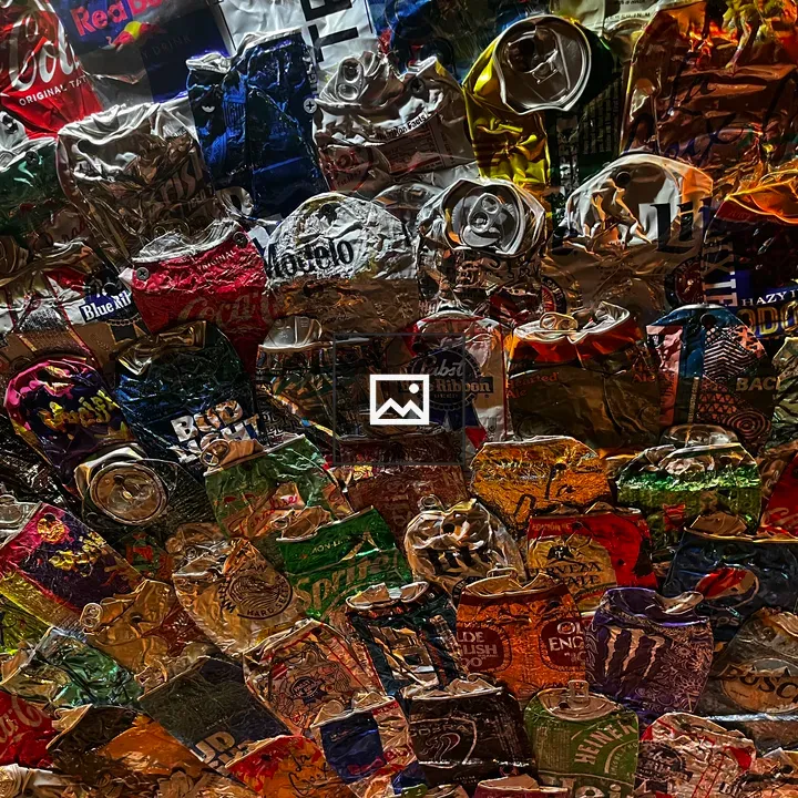 Crushed beverage cans close-up
