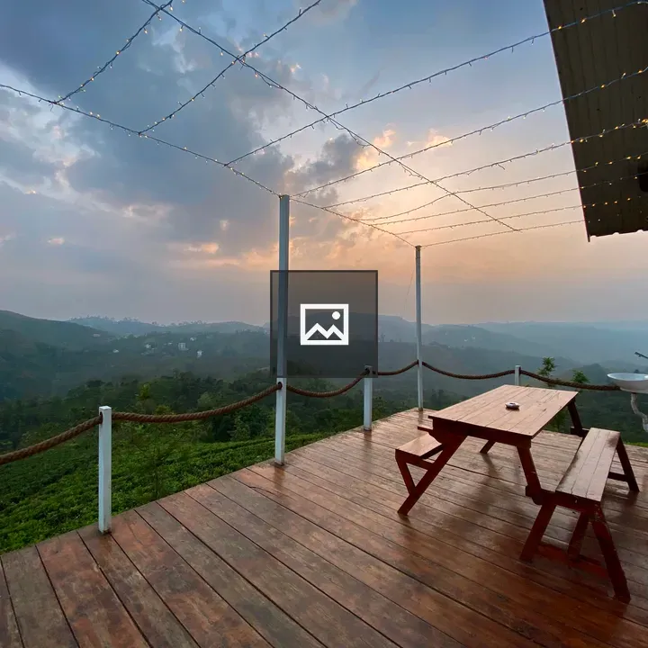 Wooden veranda on hillside