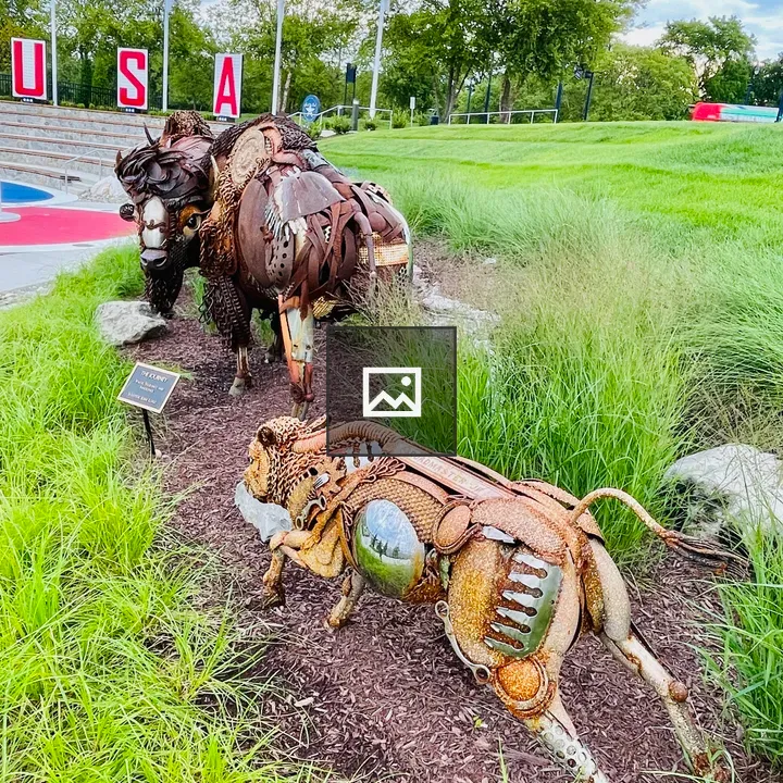 Bison sculpture on plains