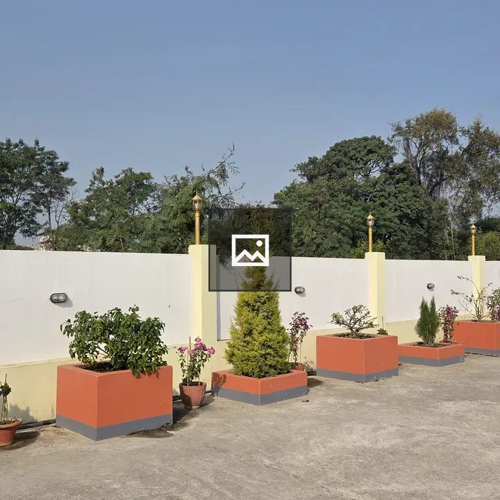 Decorative planters in landscaped area