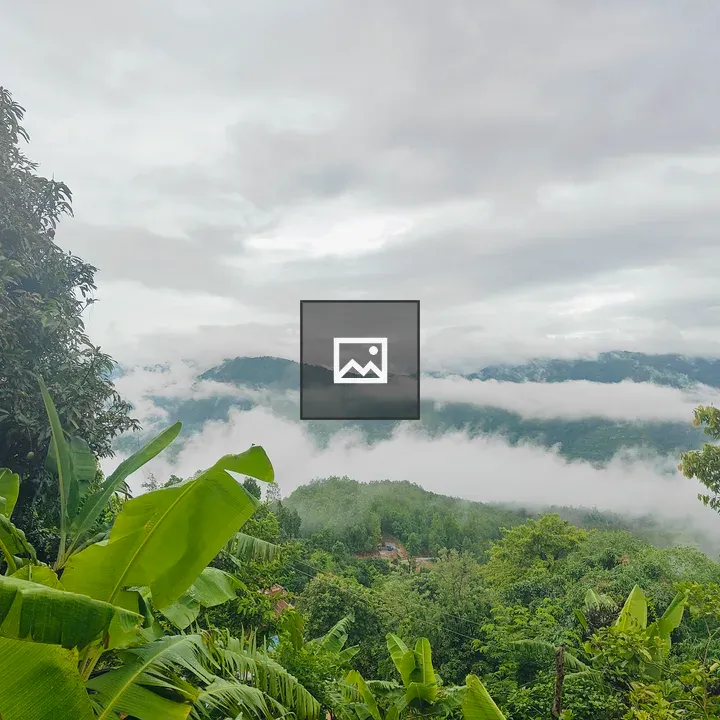 Banana leaves and hills landscape