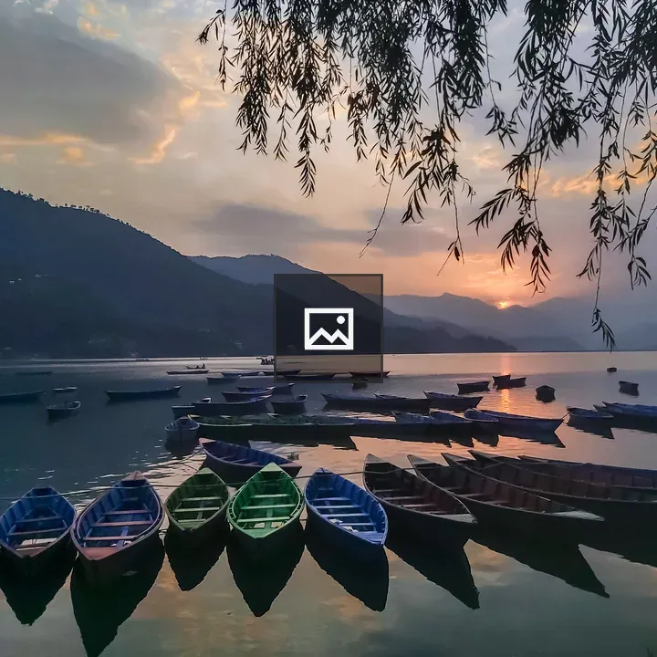 Sunset Over Fewa Lake with Boats
