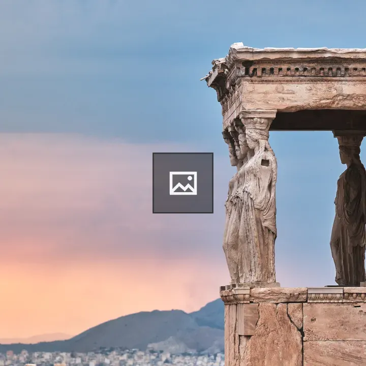 Caryatid in Athens at Sunset