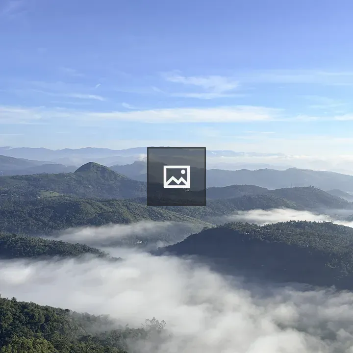 Panoramic view of misty green hills