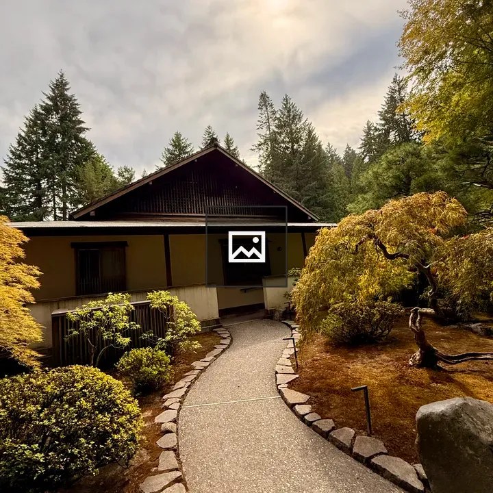 Curved stone path to tea house