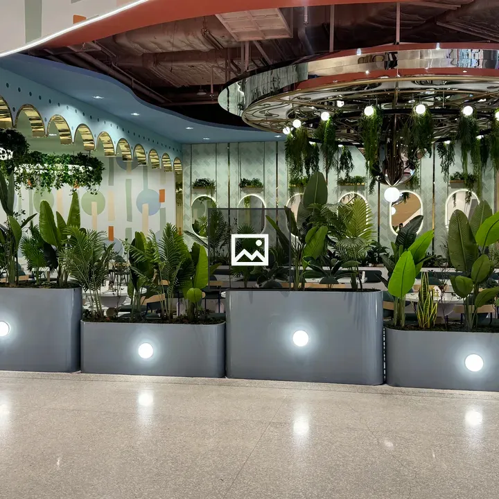 Indoor seating with tropical plants