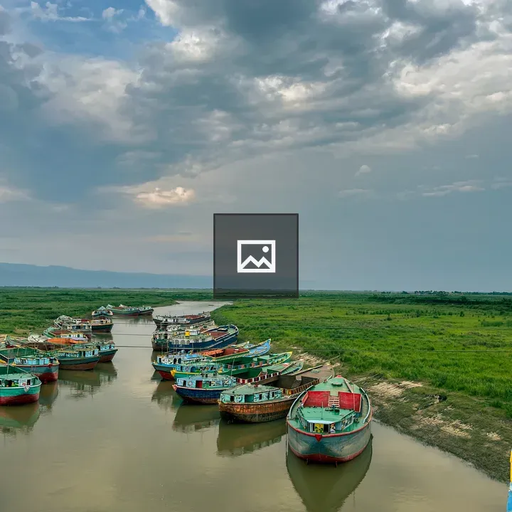 River with Colorful Boats