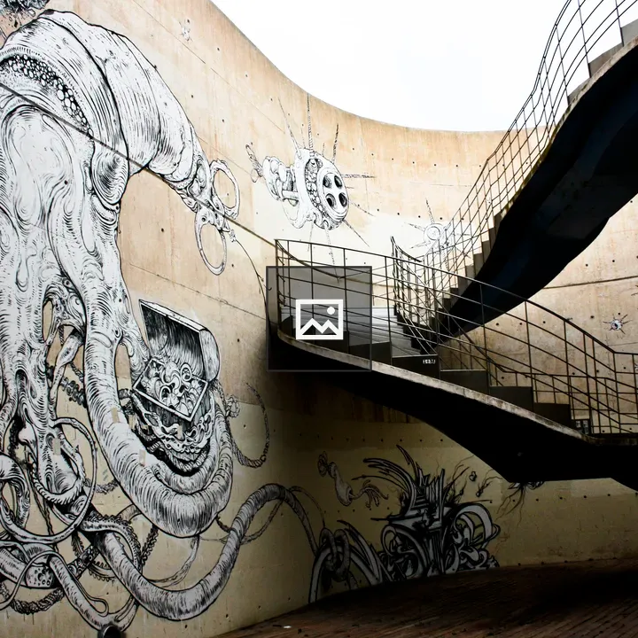 Urban graffiti wall interior ocean