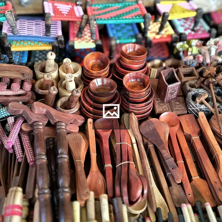 Wooden kitchen utensils in shop