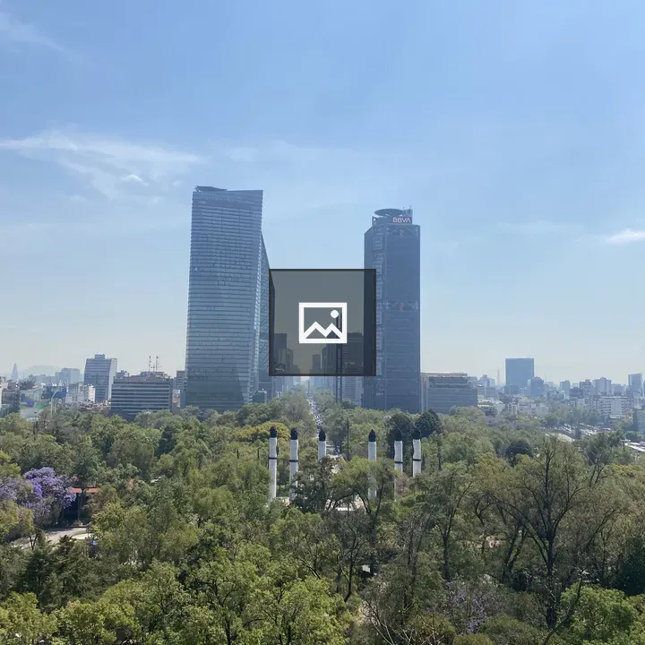 City skyline with green surroundings
