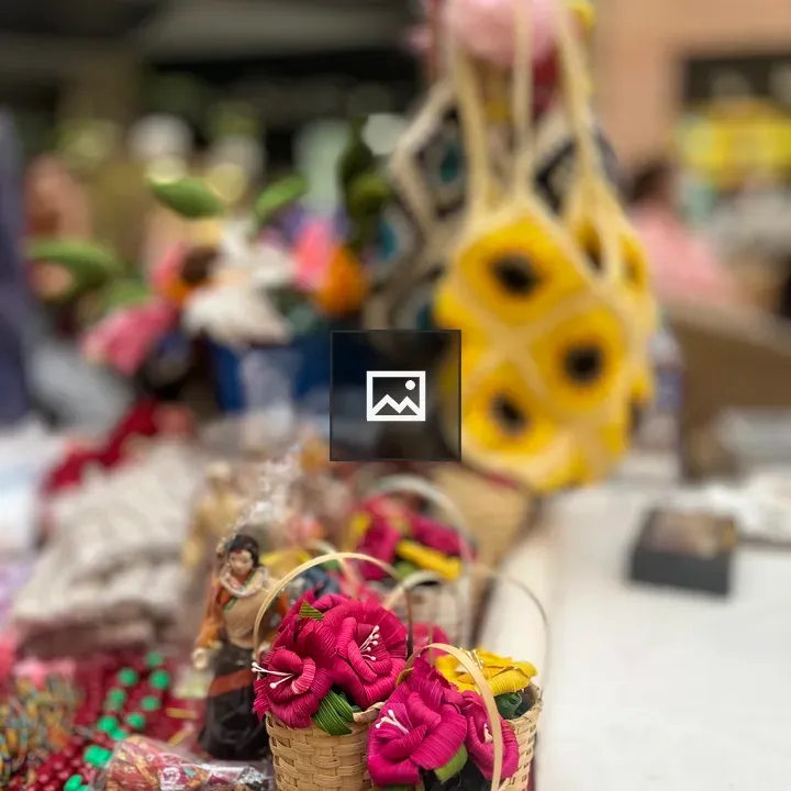 Market stall with woven baskets