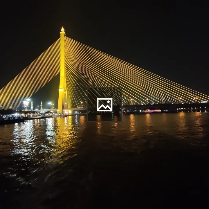 Illuminated cable stayed bridge at night