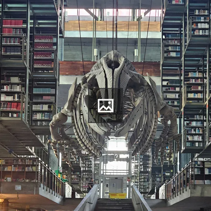 Dinosaur Skeleton in Modern Library