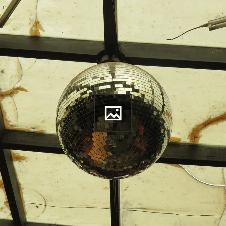 Disco ball under translucent ceiling