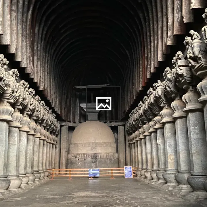 Old cave with ornate hall and columns