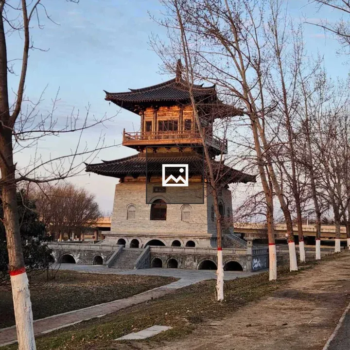 Pagoda-Style Building at Sunset