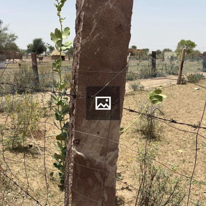 Tall stone post beside fence