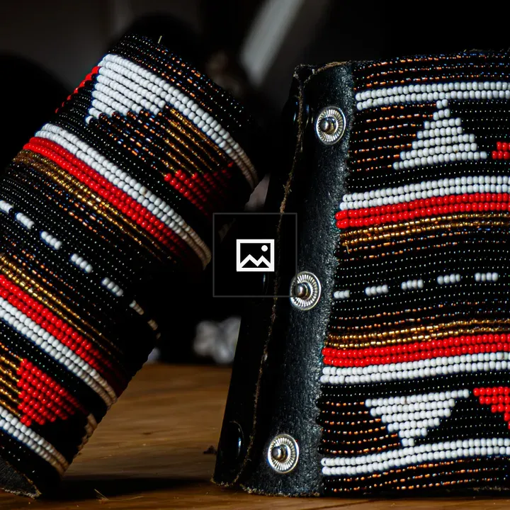 Black Leather Cuff Beadwork