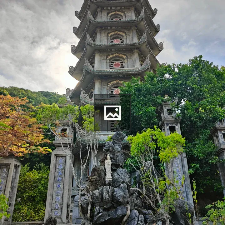 Tall stone pagoda at Marble Mountains