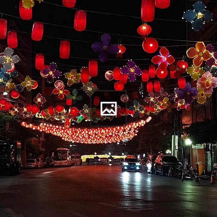 Street with Chinese lights