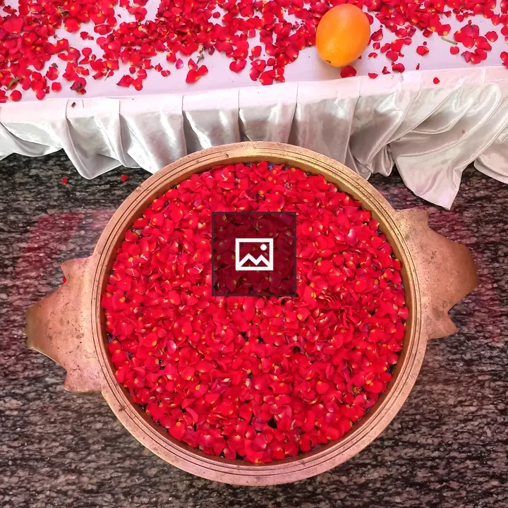 Rose petals in bronze bowl