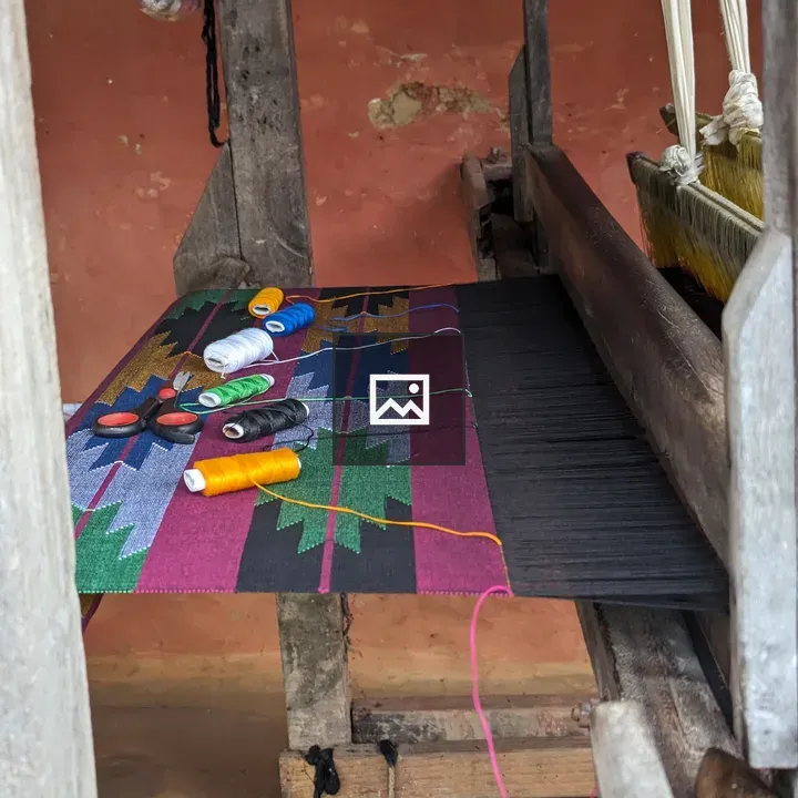 Close-up textile weaving on loom