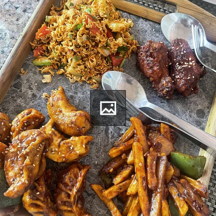 Fried foods assortment on tray