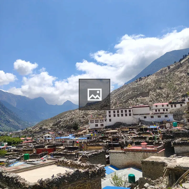 Scenic mountain village with stone houses
