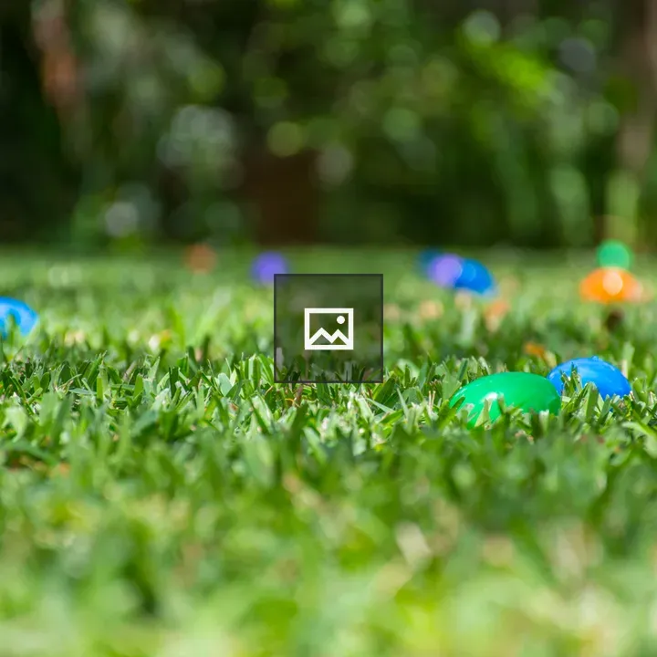 Colored plastic eggs hidden in grass
