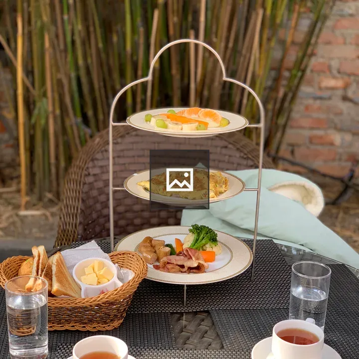 Breakfast foods and coffee on table