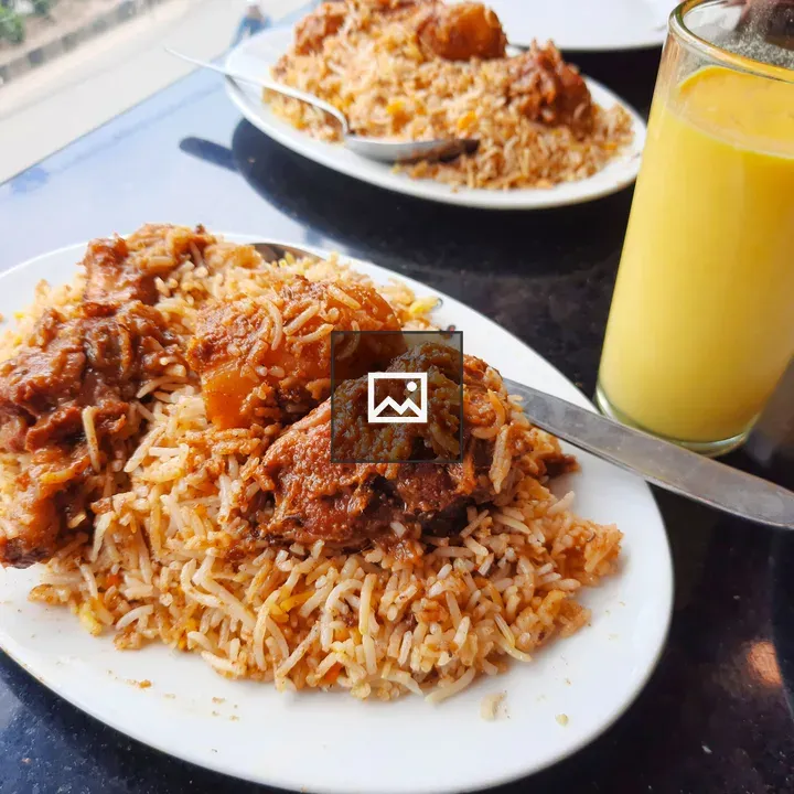 Kacchi mutton biryani and almond sharbat
