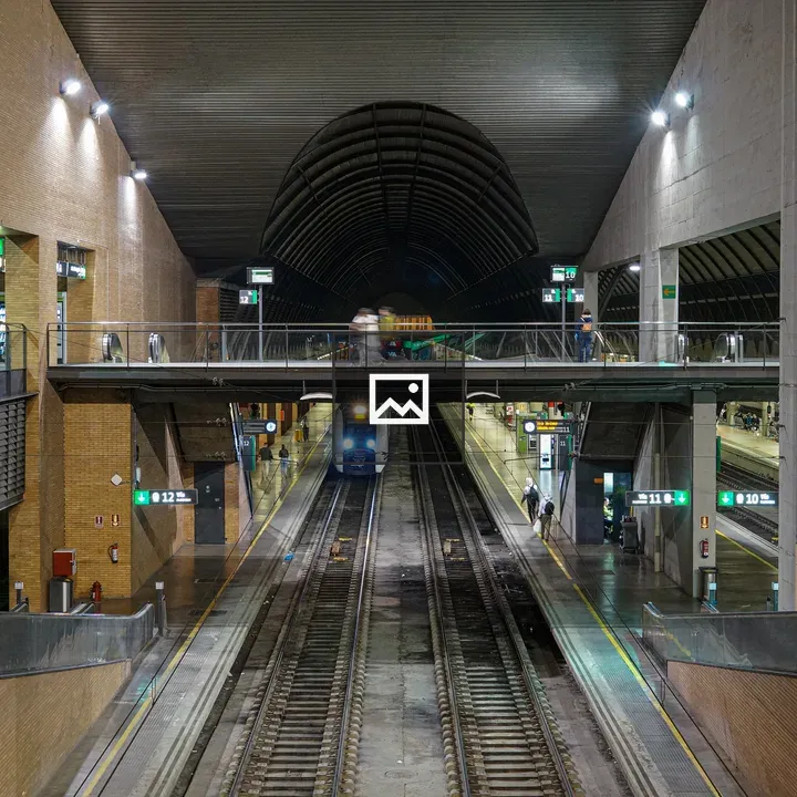 Train station interior with train