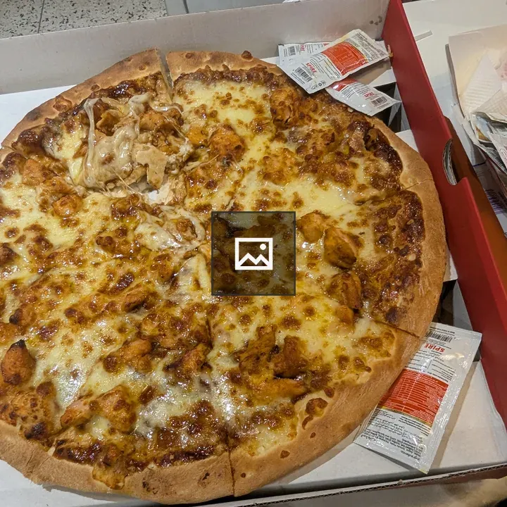 Pizza in Box with Fries and Sauce