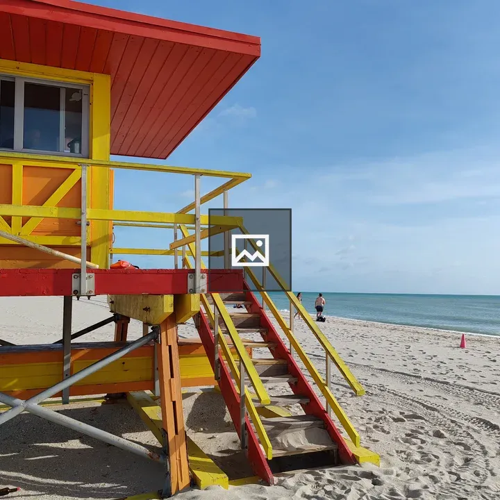 Colorful lifeguard station on beach