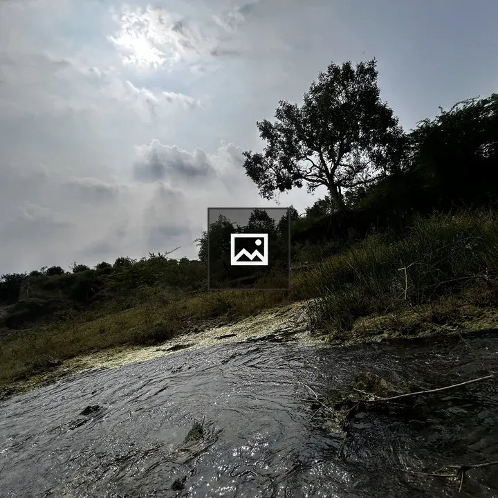 Flowing river with algae patches