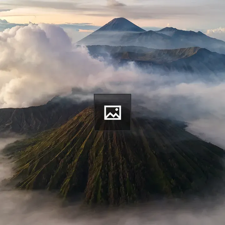 Aerial volcanic landscape with crater and mountains
