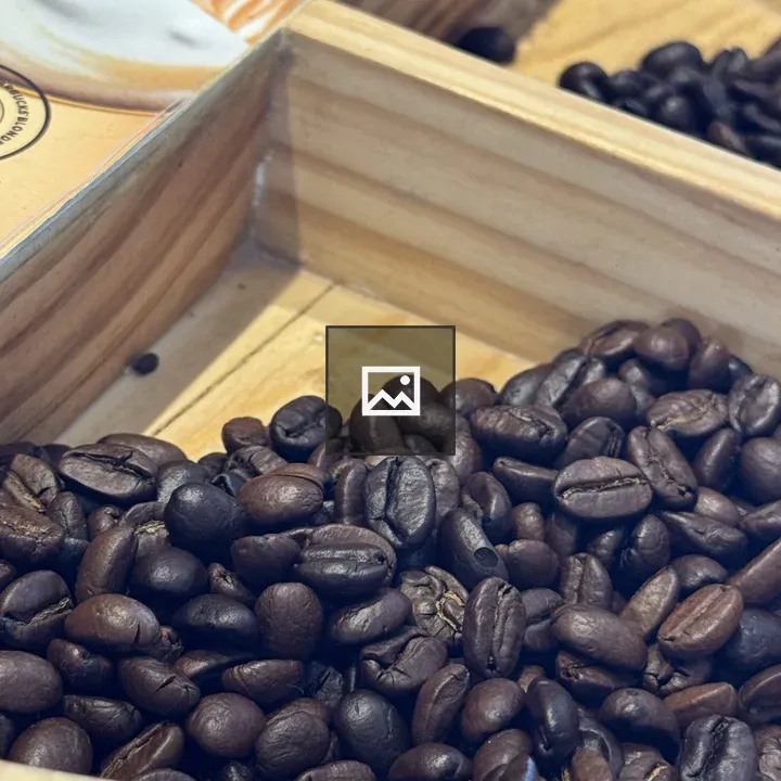 Wooden container with coffee beans